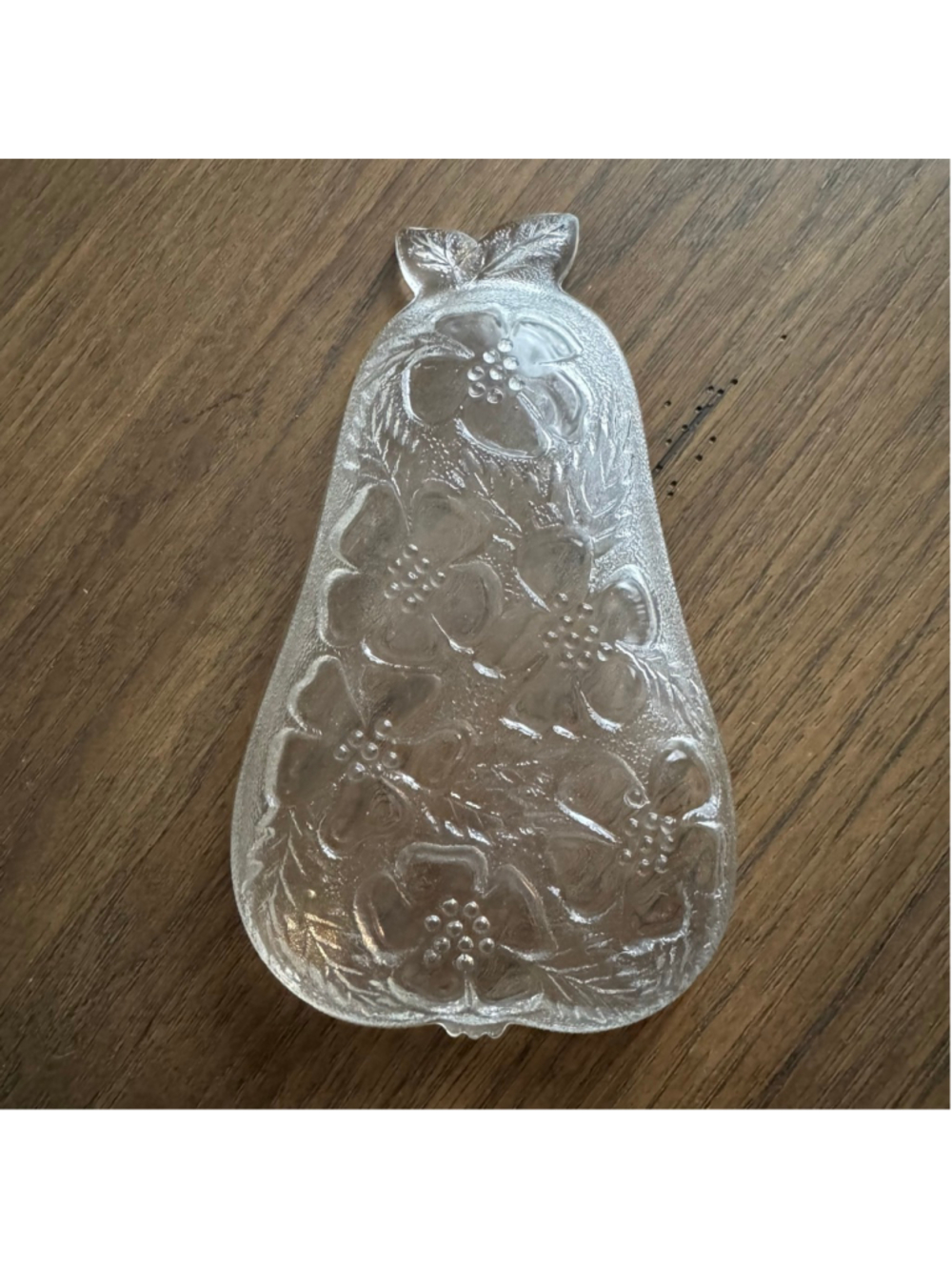 Vintage Pressed Glass Pear Dish — Floral - Picture 3 of 3